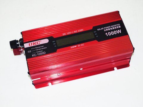 Інвертор напруги 12V 220V 1000W з LCD дисплеєм, перетворювач на 2 розетки із захистом від перевантаження для авто 12034 фото