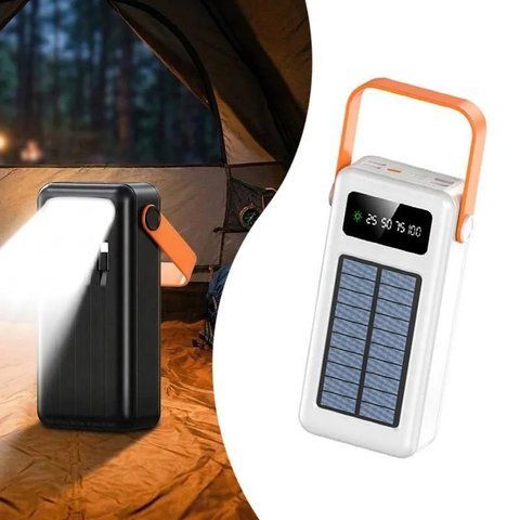 Повербанк 100000 мАч с солнечной панелью и фонарем, 4 USB, вход Type-C, внешний аккумулятор 58845 фото