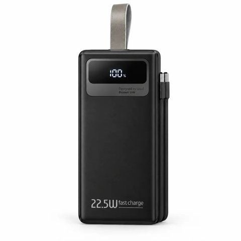Повербанк 40000 мАч 22,5 Вт с быстрой зарядкой QC3.0, 4 USB и LED дисплей, черный 59021 фото