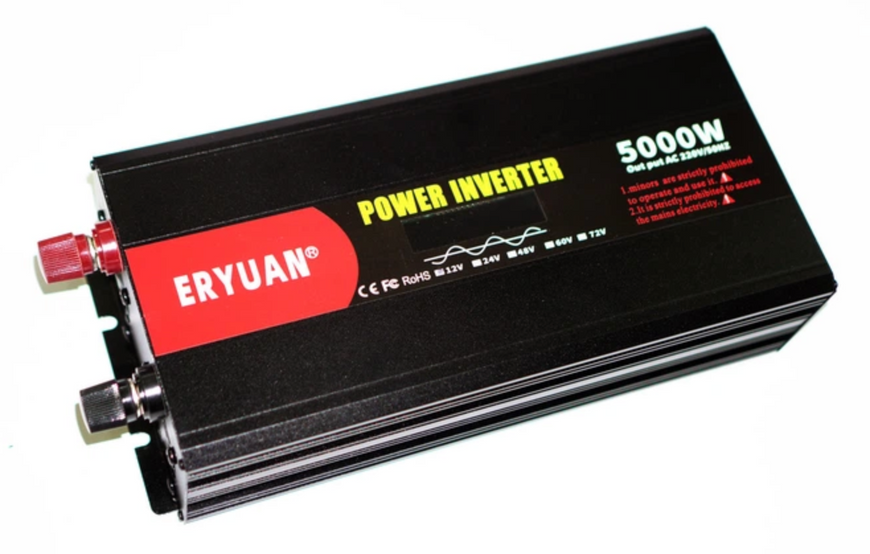 Інвертор чистий синус 12V 220V 5000W з LCD і вольтметром, перетворювач напруги з вентилятором 57270 фото